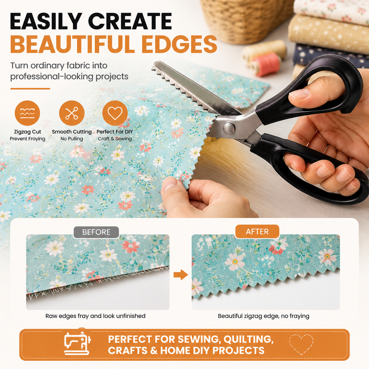 ✂️ Professional Pinking Shears – Sharp Serrated Fabric Scissors for Clean Zigzag Edges