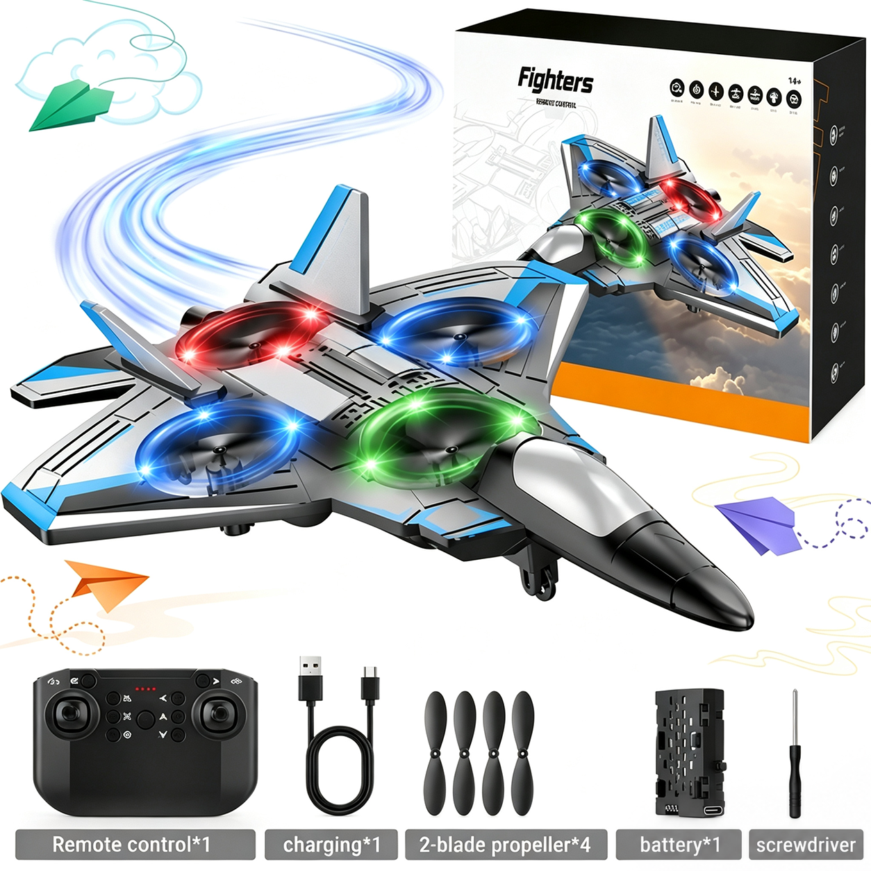 ✈️Kids RC flying toy, durable EVA foam fighter jet with multiple flying modes