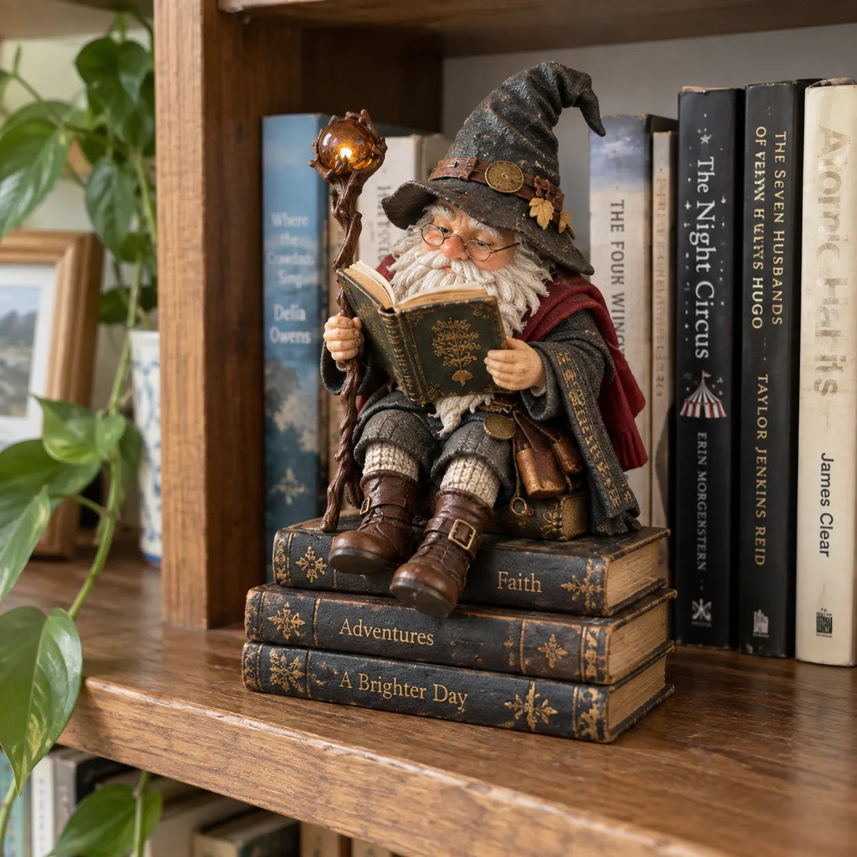 🧙♂️✨ Enchanted Book Lover Figurine – Whimsical Fantasy Reader Decor for Shelves, Desks & Cozy Reading Corners