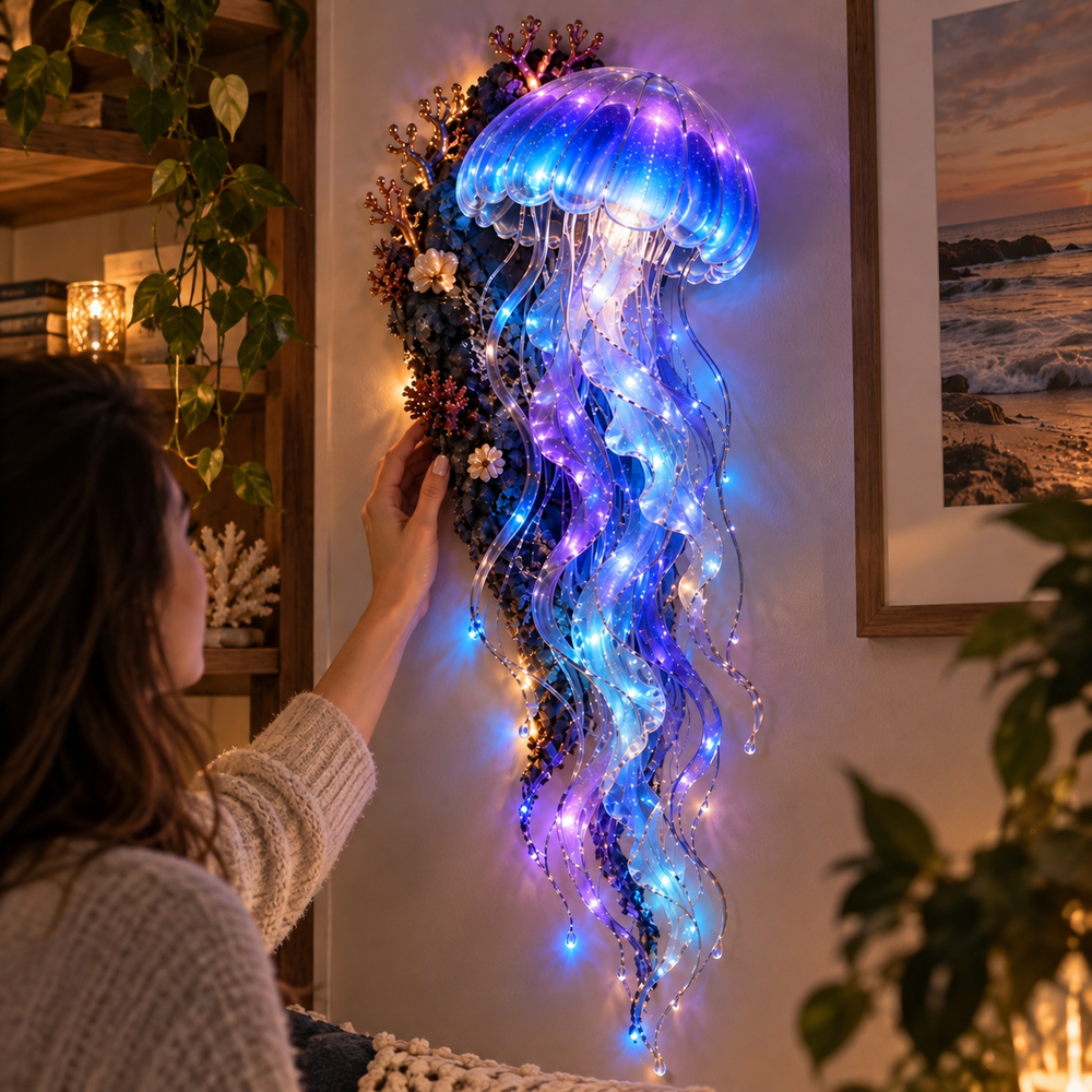 Customer displaying jellyfish ocean wall decor