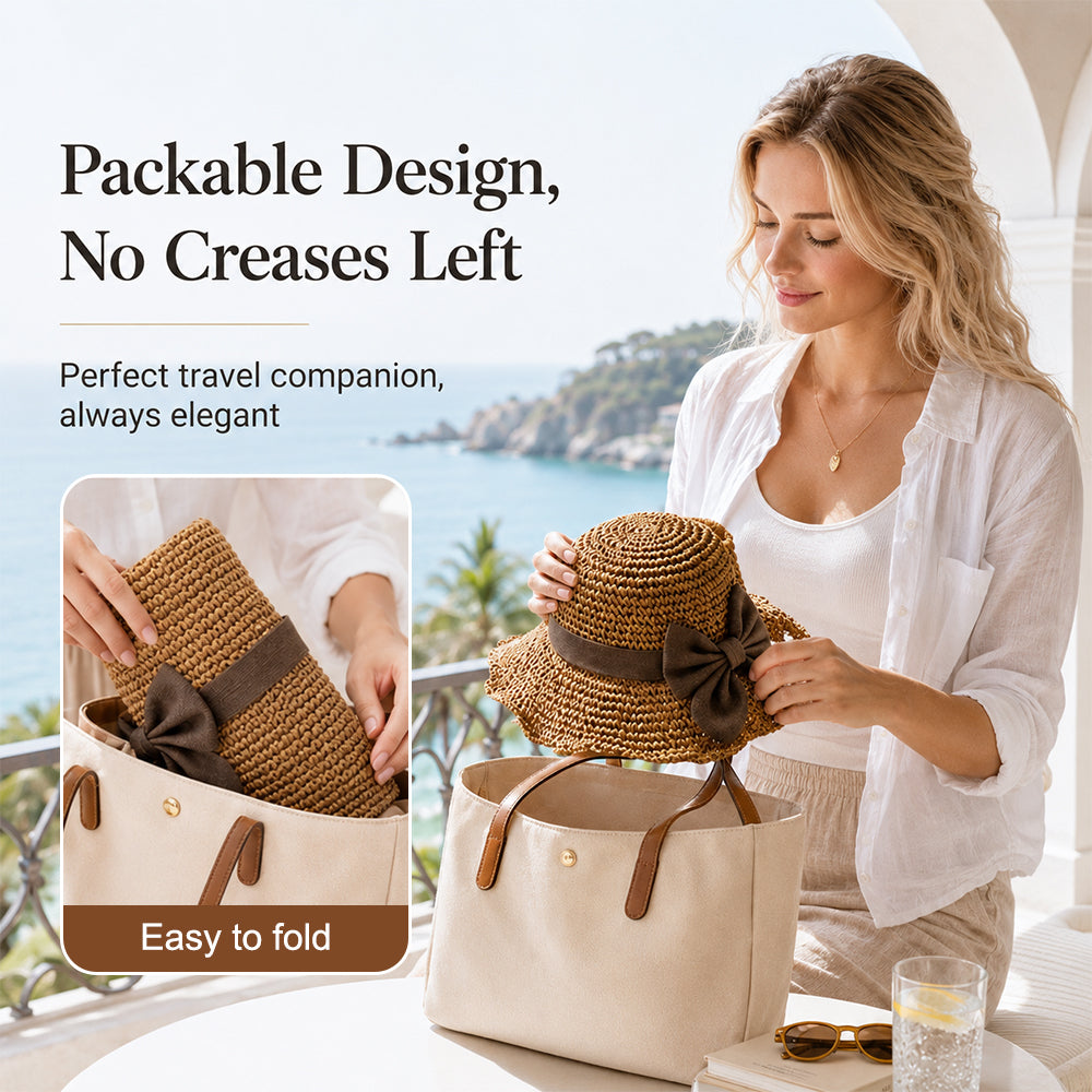 🔥 Hot Sale 49% OFF🔥Elegant Woven Straw Sun Hat with Bow