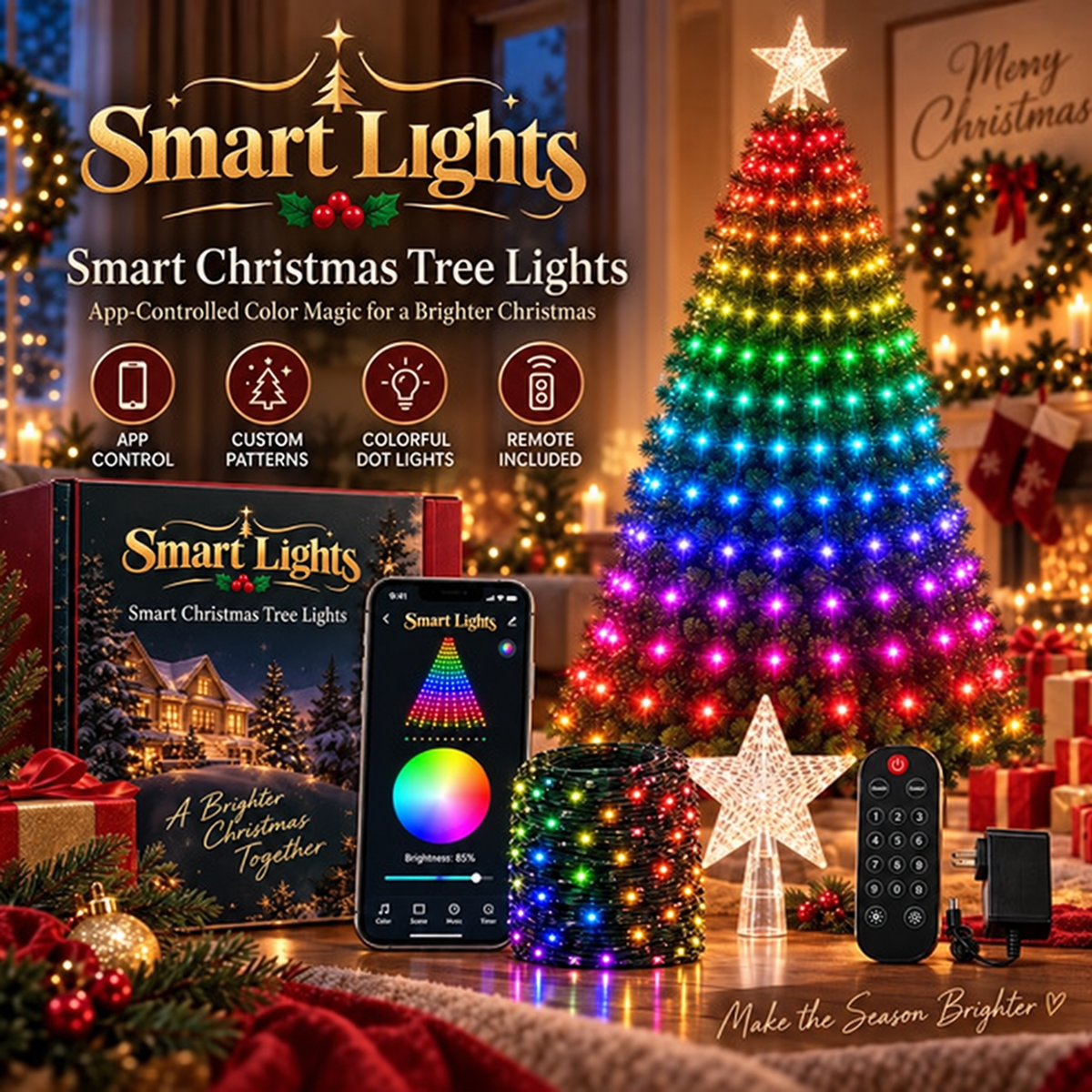 🎄 Smart Christmas Tree Lights — App-Controlled Color Effects for a Stunning Holiday Glow