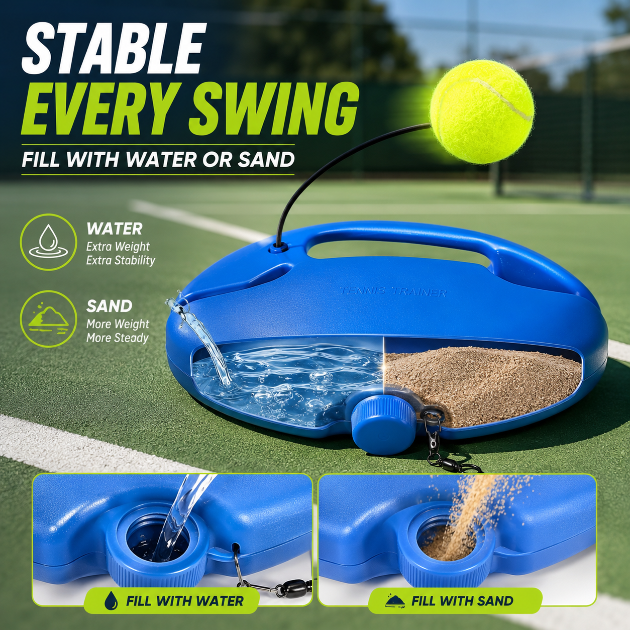 🎾 Solo Tennis Trainer Rebound Set – Practice Anytime, No Partner Needed，2 Balls