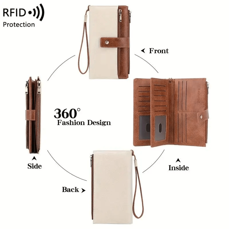 Women's long wallet, stylish clutch, elegant solid color RFID blocking leather wallet👛