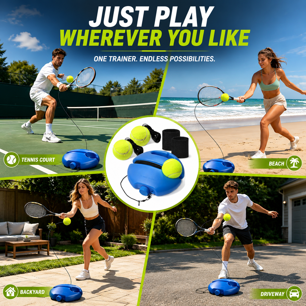 🎾 Solo Tennis Trainer Rebound Set – Practice Anytime, No Partner Needed，2 Balls