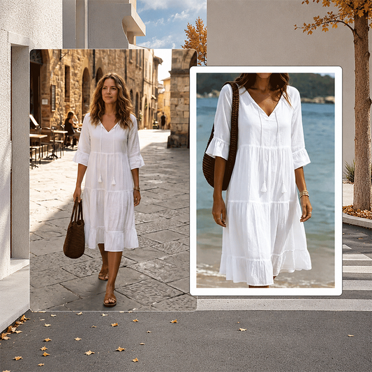 Flared Half Sleeve Tie Waist Dress