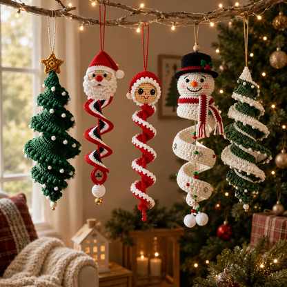 ☃️ Crochet Snowman Spiral Ornament DIY Kit | Complete Beginner-Friendly Set with Soft Yarn, Crochet Hook, Festive Beads, Snowflakes & Step-by-Step Guide 🧶🎄✨