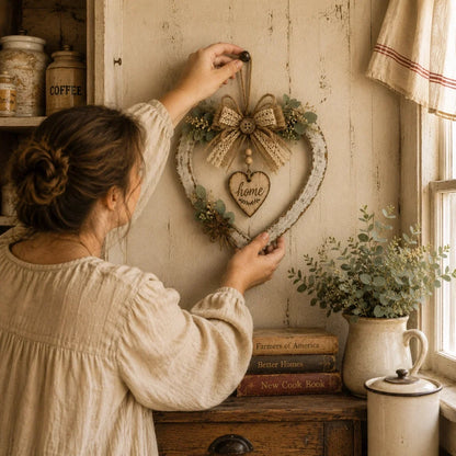 Rustic Farmhouse “Home” Heart Wreath – Ready-to-Hang Country Wall Decor