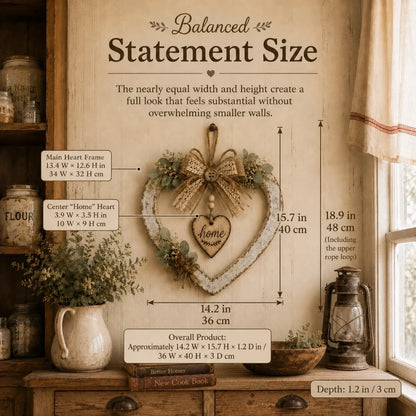 Rustic Farmhouse “Home” Heart Wreath – Ready-to-Hang Country Wall Decor