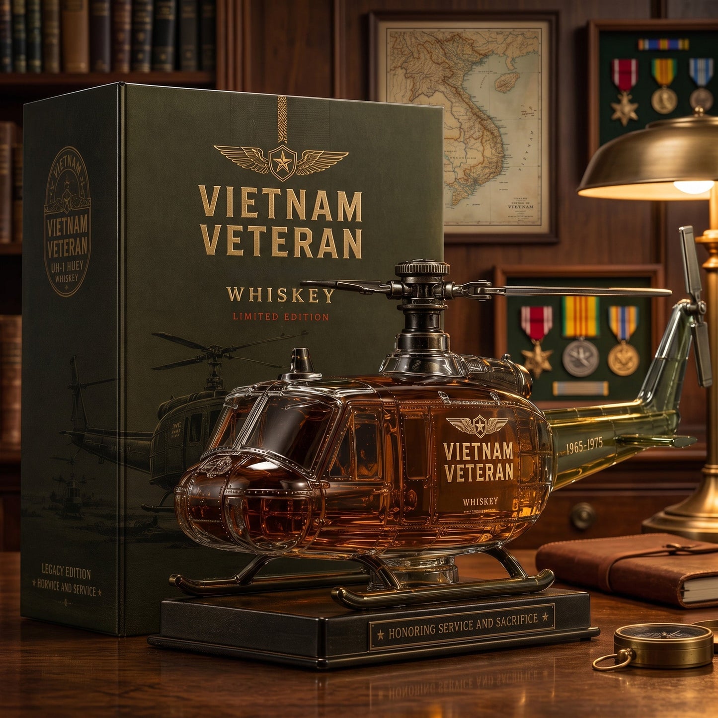 🎖️Vietnam Veteran  Military Helicopter 1965-1975 Whiskey Bottle