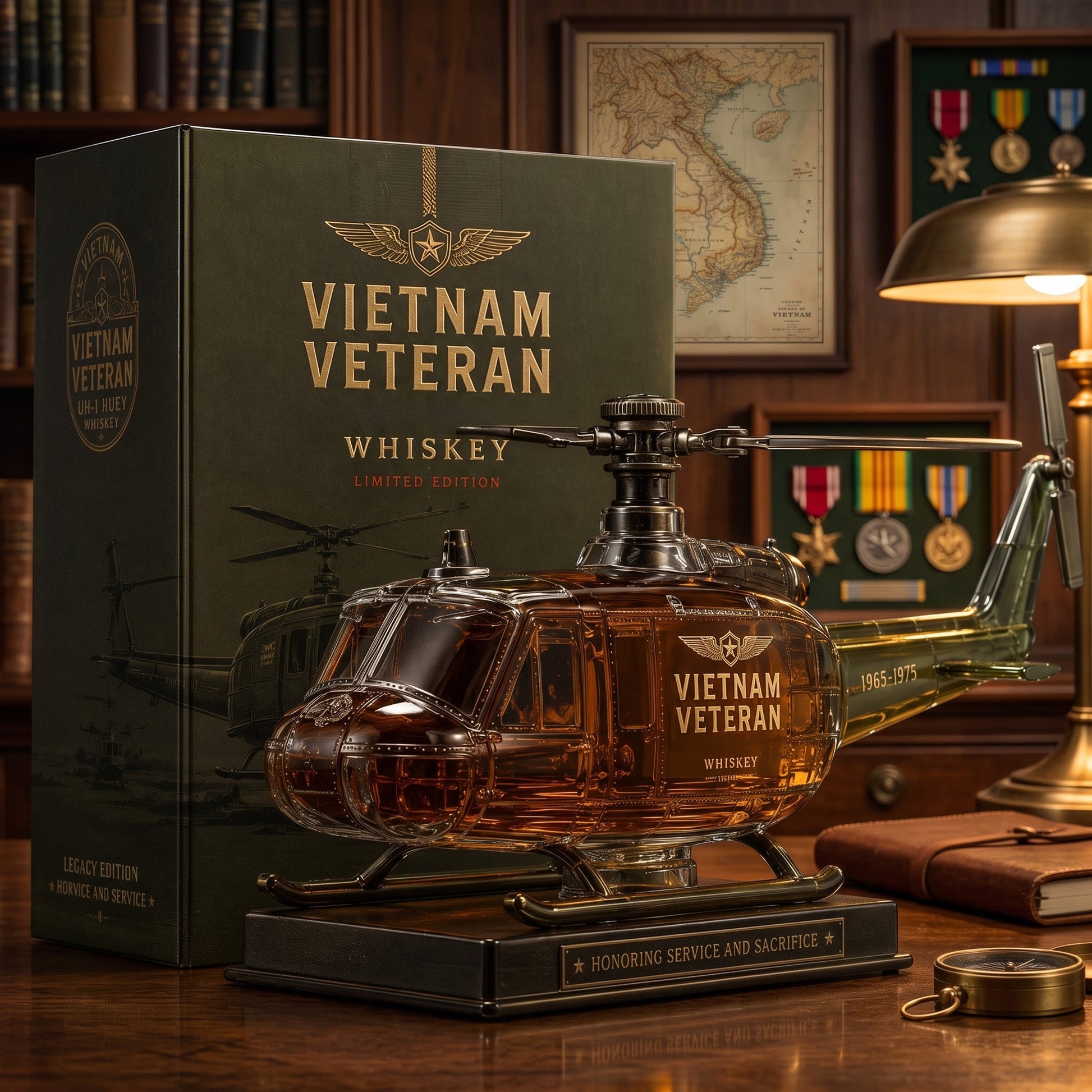 🎖️Vietnam Veteran  Military Helicopter 1965-1975 Whiskey Bottle