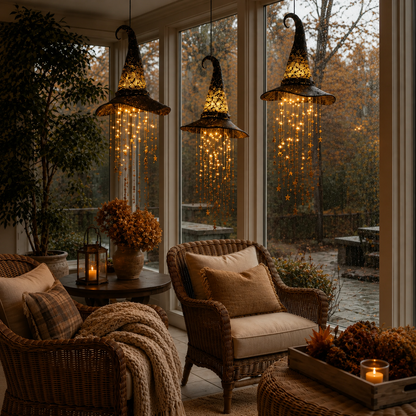 Lighted Witch Hat Hanging Decor – Magical Halloween Porch & Window Light