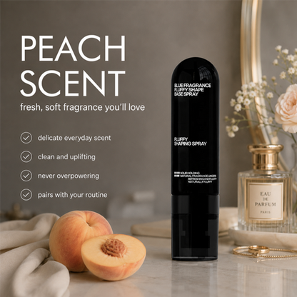 Peach-scented volumizing & setting spray—for lightweight, bouncy hair and long-lasting hold.