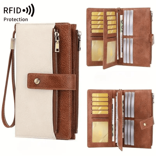 Women's long wallet, stylish clutch, elegant solid color RFID blocking leather wallet👛
