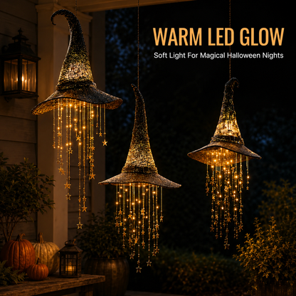Lighted Witch Hat Hanging Decor – Magical Halloween Porch & Window Light