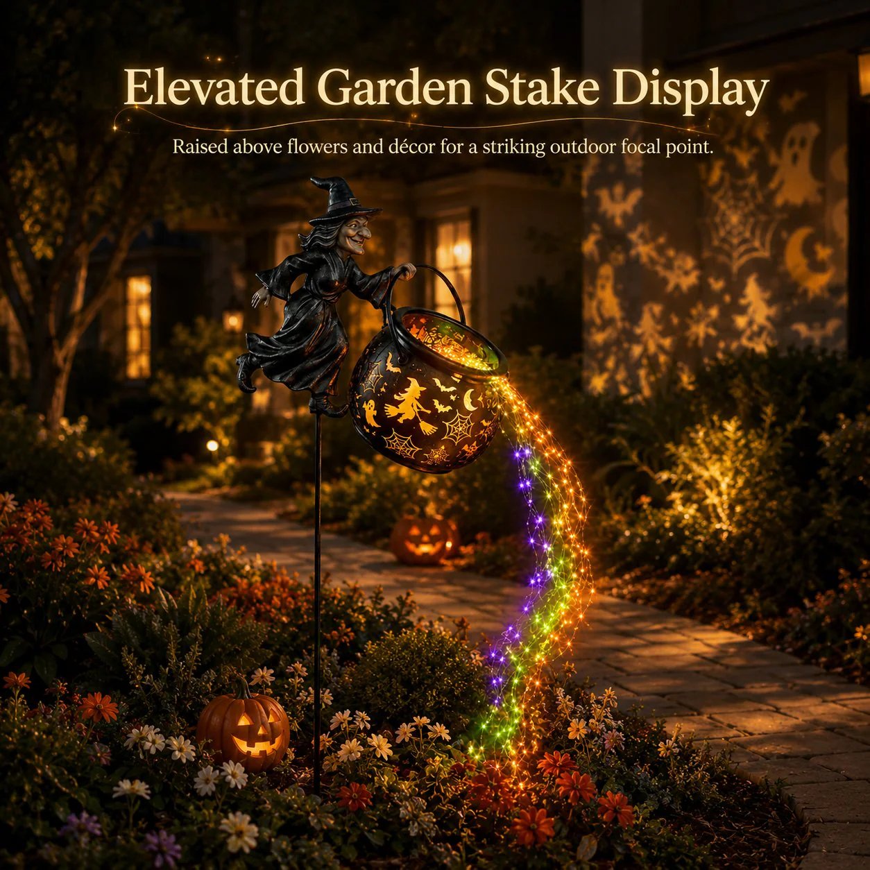 Halloween Witch Cauldron Garden Light