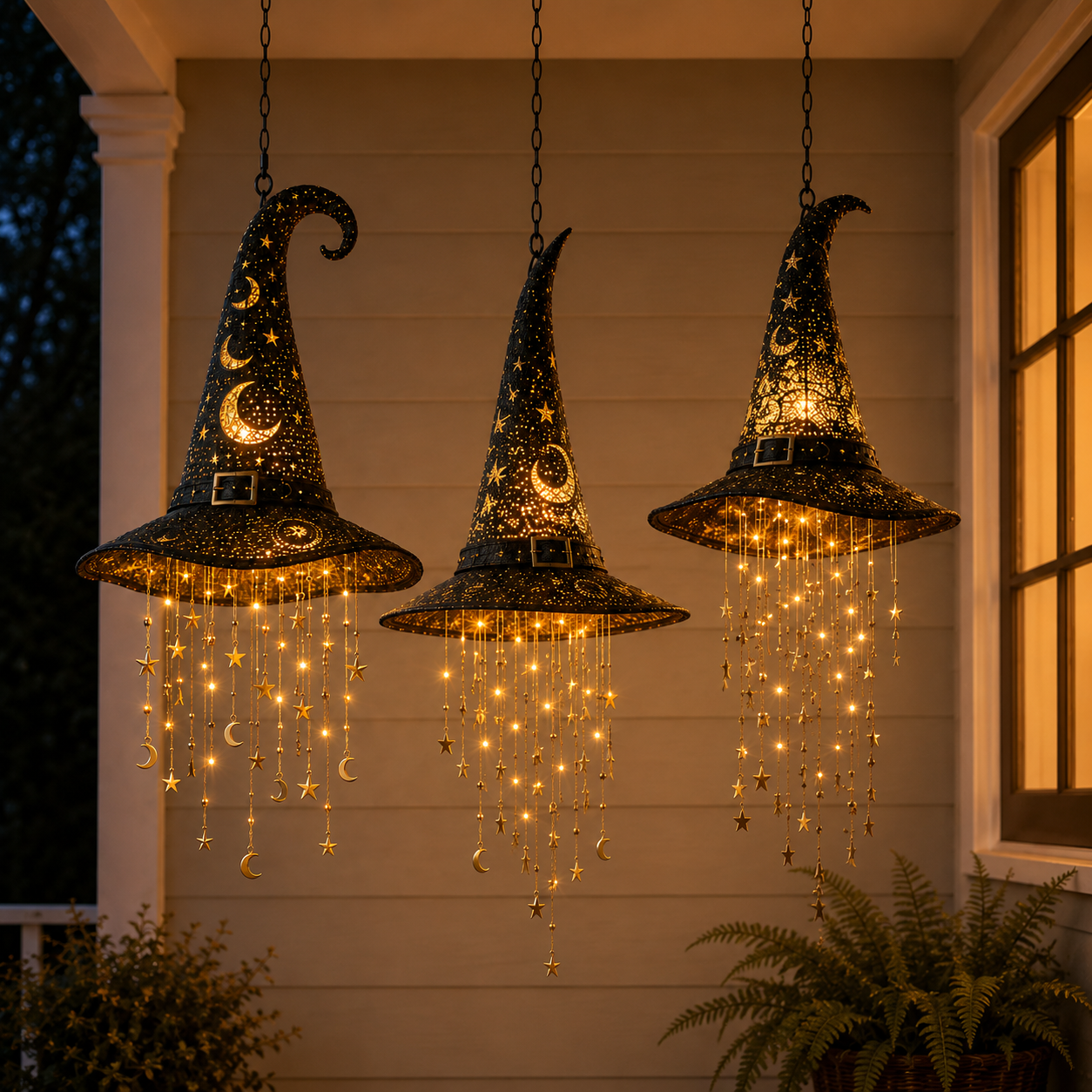Lighted Witch Hat Hanging Decor – Magical Halloween Porch & Window Light
