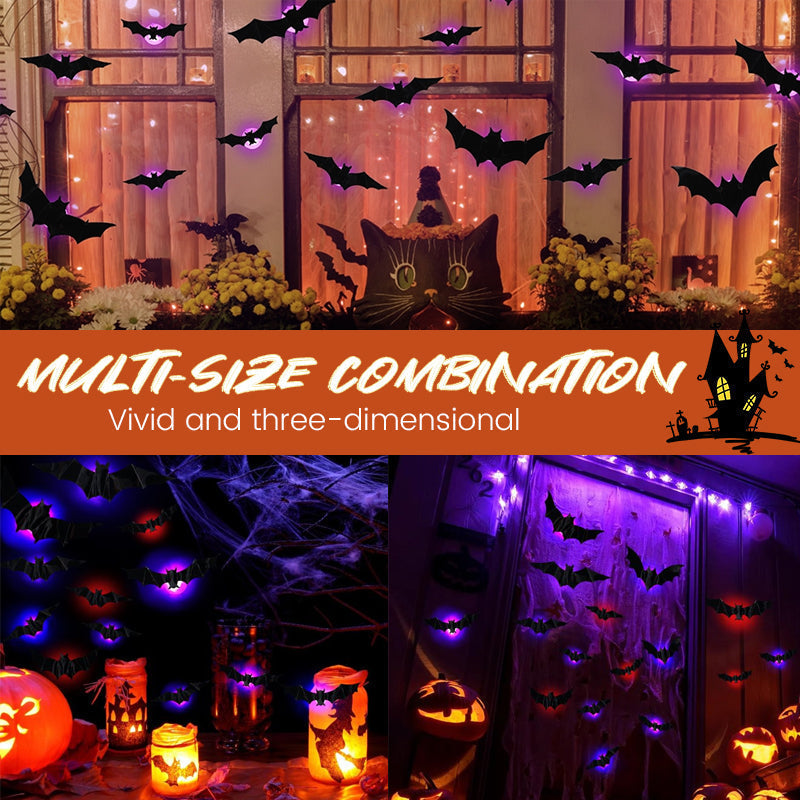 Halloween LED Flying Bat Decorations – Glowing 3D Bat Wall Decor for Porch, Window, Door, Garage & Party Backdrop