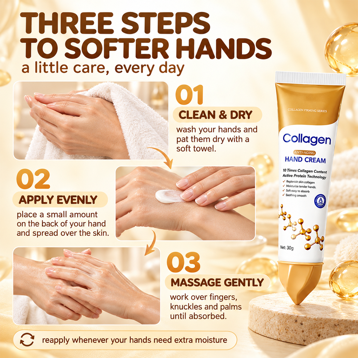 Applying hand cream after washing hands