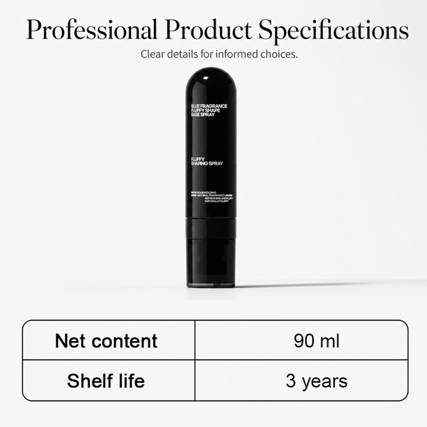Volumizing hair spray product specifications 90 ml and 3 year shelf life