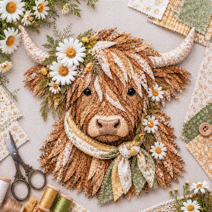 ⏰LAST DAY 49% OFF - 🐮💐🌸 Birth Flower Highland Cow 3D Layered Fabric Art DIY Kit | Complete Kit Included ✂️ Pre-Cut Pieces • Glue or Stitch Your Way • Create a Cozy 3D Highland Cow Decor 💕