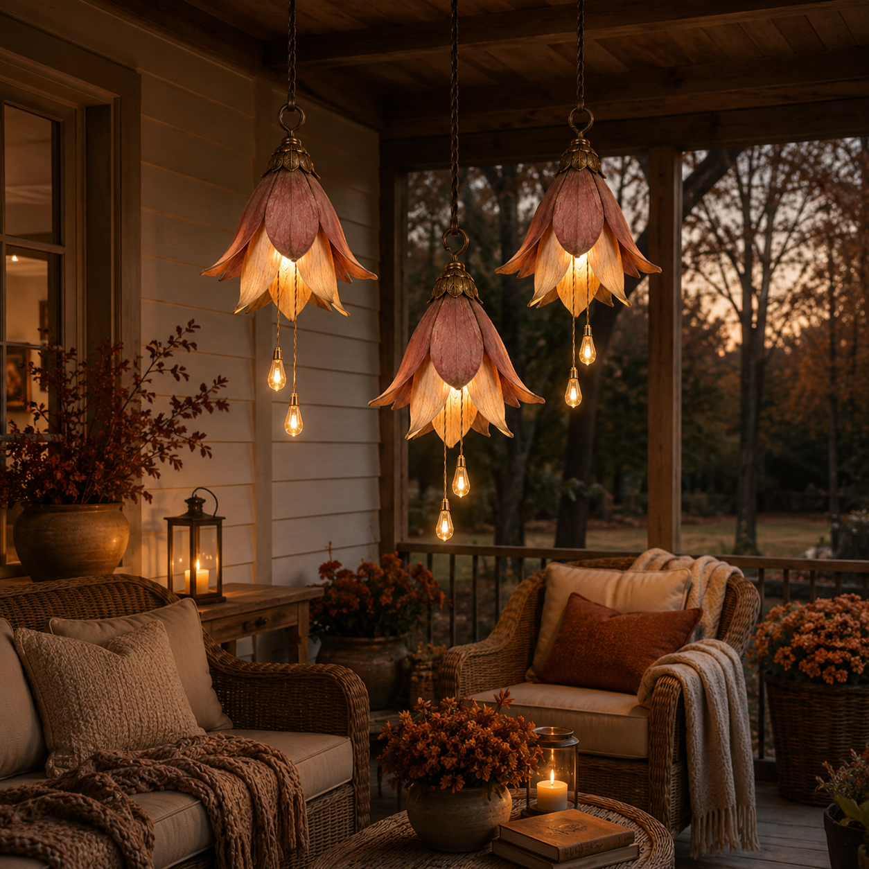 🌸 Set of 3 Vintage Hanging Flower Lights – Warm Glow Garden & Patio Decor