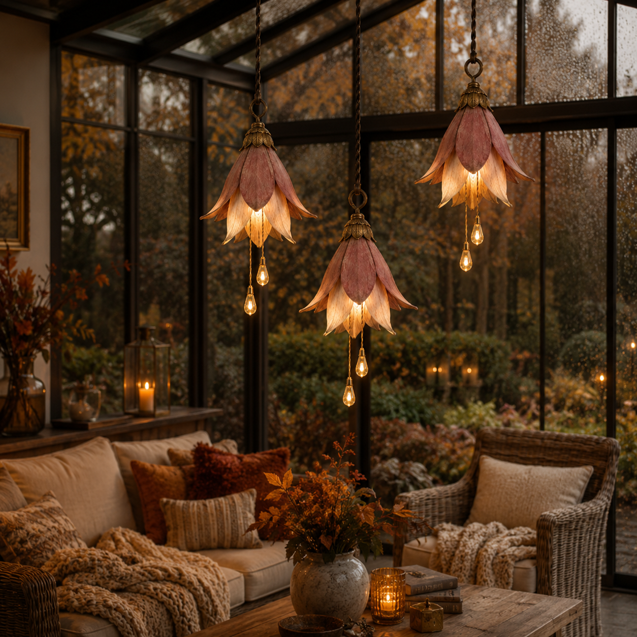 🌸 Set of 3 Vintage Hanging Flower Lights – Warm Glow Garden & Patio Decor