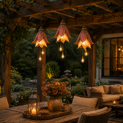 🌸 Set of 3 Vintage Hanging Flower Lights – Warm Glow Garden & Patio Decor