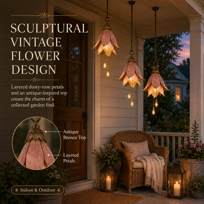 🌸 Set of 3 Vintage Hanging Flower Lights – Warm Glow Garden & Patio Decor