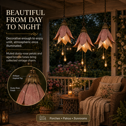 🌸 Set of 3 Vintage Hanging Flower Lights – Warm Glow Garden & Patio Decor