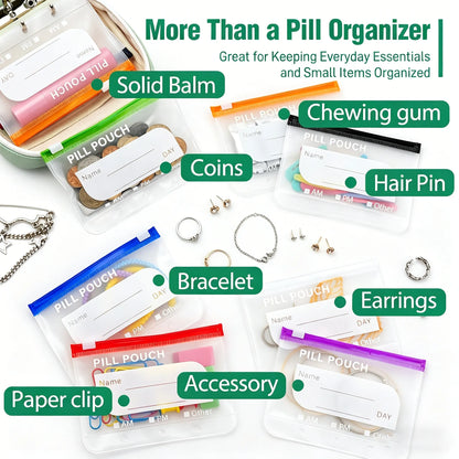 💊A8 Waterproof 14-Pouch Weekly Pill Organizer, Color-Coded Travel Storage for Vitamins & Supplements