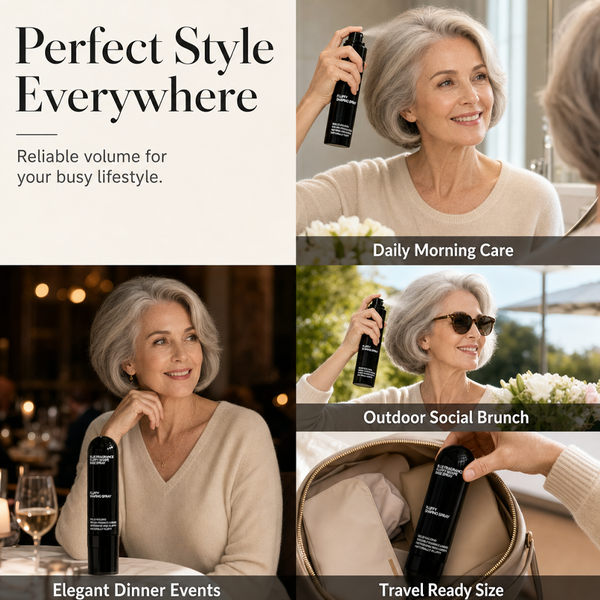 Volumizing hair spray used for morning, social, dinner and travel