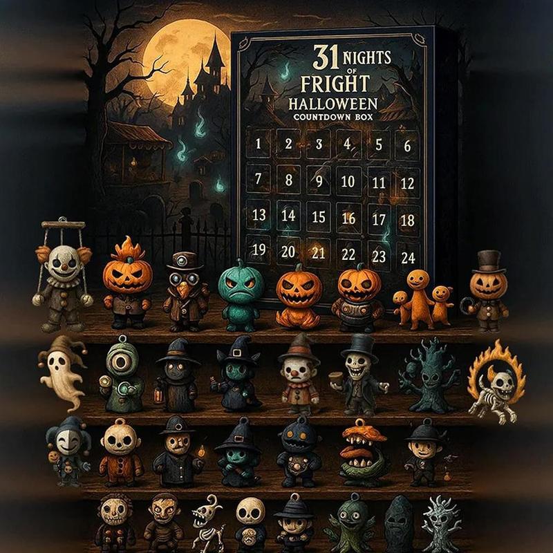 2026 Halloween Countdown Advent Calendar Gift Box - 31 Nights of Fright Blindbags Surprise Set, Scary Doll Collectible Minifigures
