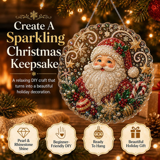 🎄 LAST DAY 49% OFF – ✨ Christmas Pearl Diamond Art Hanging Ornament Kit | Luxury Flocked Canvas with Scratch-Resistant Non-Fading Pearl Beads DIY Handmade Holiday Hanging Decor 🎅💎
