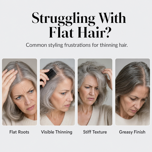 Common styling frustrations including flat roots and visible thinning