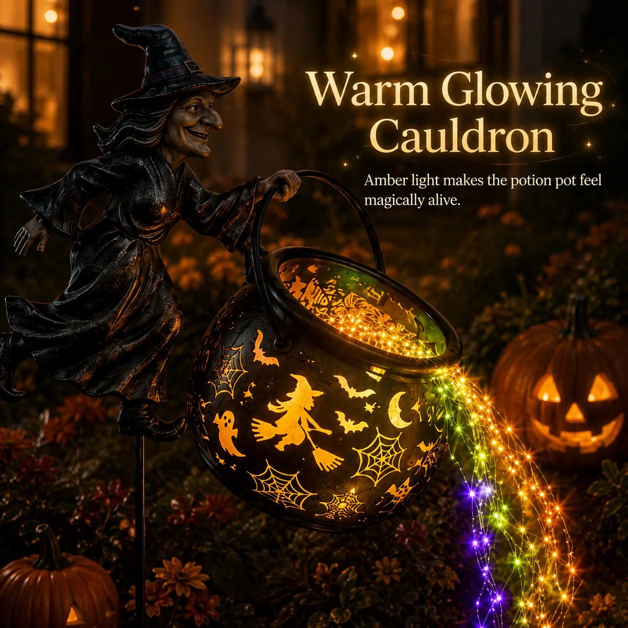 Halloween Witch Cauldron Garden Light