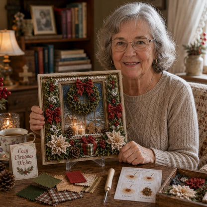 🔥🎄🧵 Premium 3D Christmas Fabric Poke Art Kit | No-Sew Holiday Craft with Pre-Punched Board, Fabric Squares & Display Stand 🎅✨