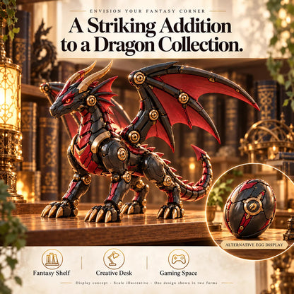 🔥last Day 49% Off🔥-🐉 Mechanical Dragon Egg – Black & Crimson Dragon With Folding Wings & Armored Details