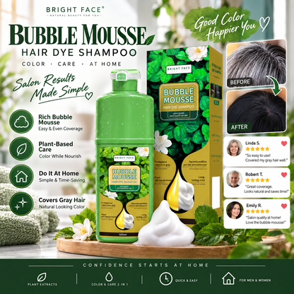 💞Black Friday Sale 50% OFF!!💇‍♀️💈Long-Lasting Plant-Based Bubble Mousse Hair Dye Shampoo, Gentle At-Home Gray Hair Coverage🛡️👍