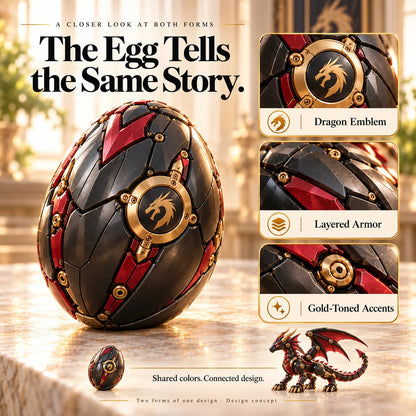 🔥last Day 49% Off🔥-🐉 Mechanical Dragon Egg – Black & Crimson Dragon With Folding Wings & Armored Details