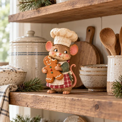 🍪 Gingerbread Mouse Baker — Whimsical Christmas Figurine🎁