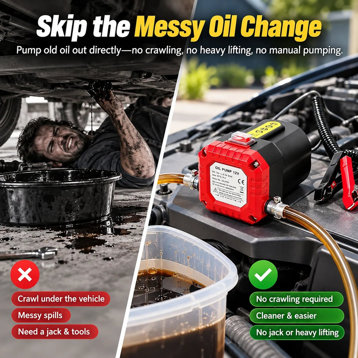 12V 80W Electric Oil Extractor Pump – Engine Oil & Gear Oil Transfer Kit with Hoses