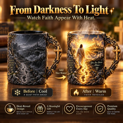 🔥Last Day 49% OFF♥✝️ Jesus Walks With Me™ – Heat-Reveal Faith Mug | You Are Never Alone