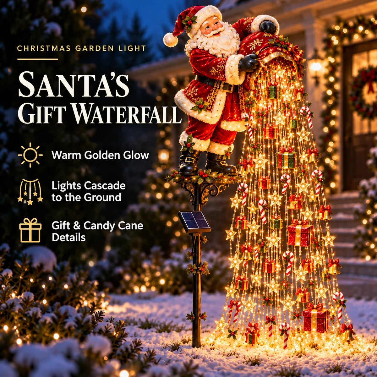 🎄 Weihnachtliche Sternenlichtkaskade – Solarbetriebene LED-Gartenstecker