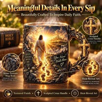 🔥Last Day 49% OFF♥✝️ Jesus Walks With Me™ – Heat-Reveal Faith Mug | You Are Never Alone