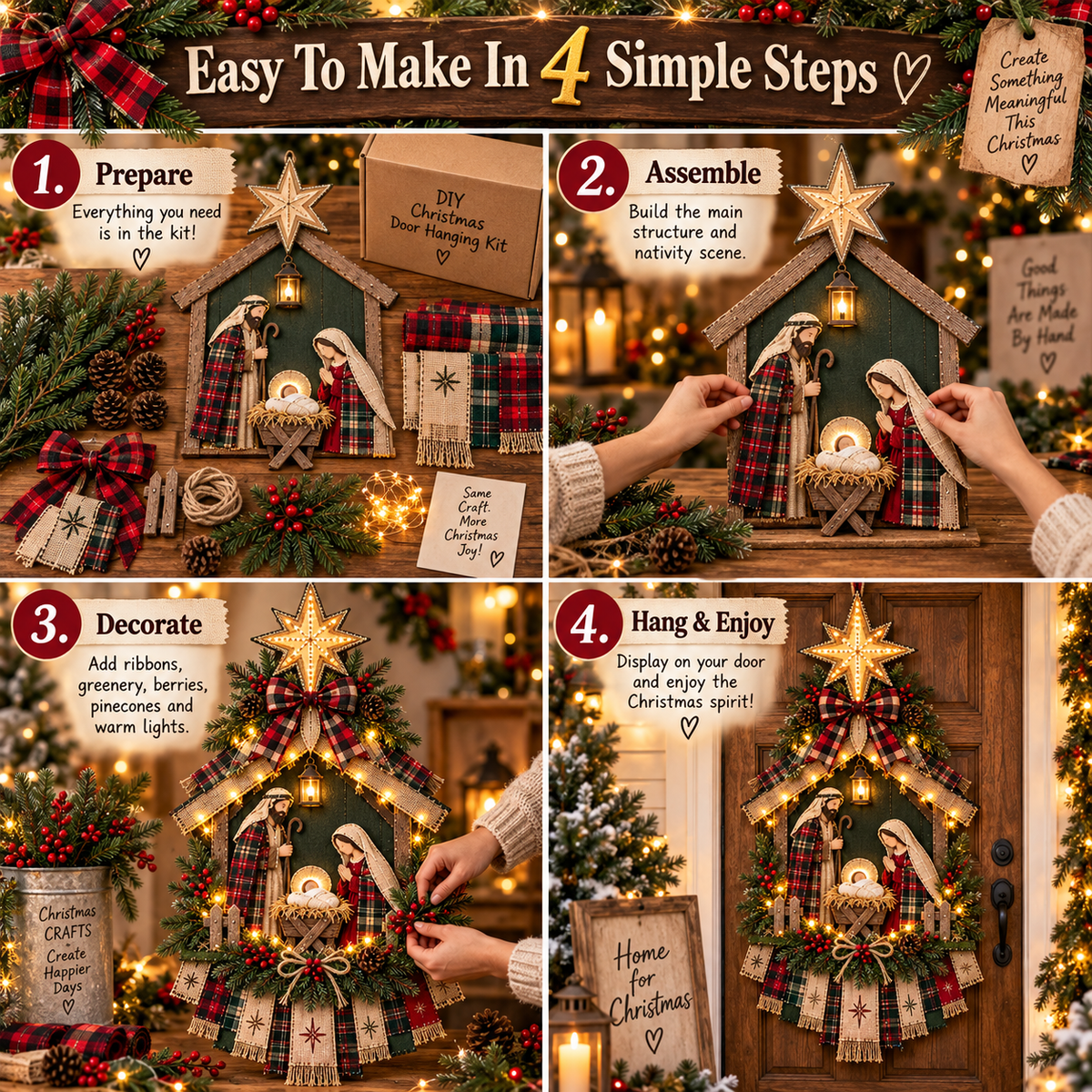⏳ Last Day 50% OFF – DIY Lighted Christmas Nativity Scene Door Hanging Kit 🎄