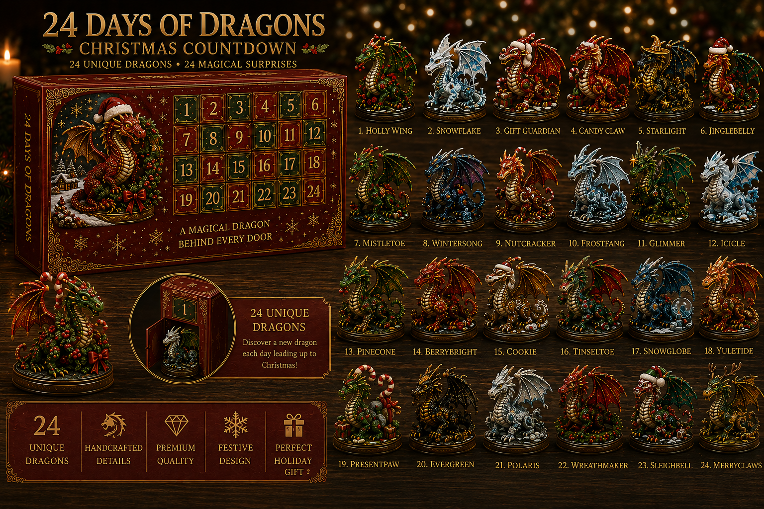 🐉 24 Days of Dragons Advent Calendar – 24 Unique Dragons, 24 Magical Christmas Surprises 🎄✨