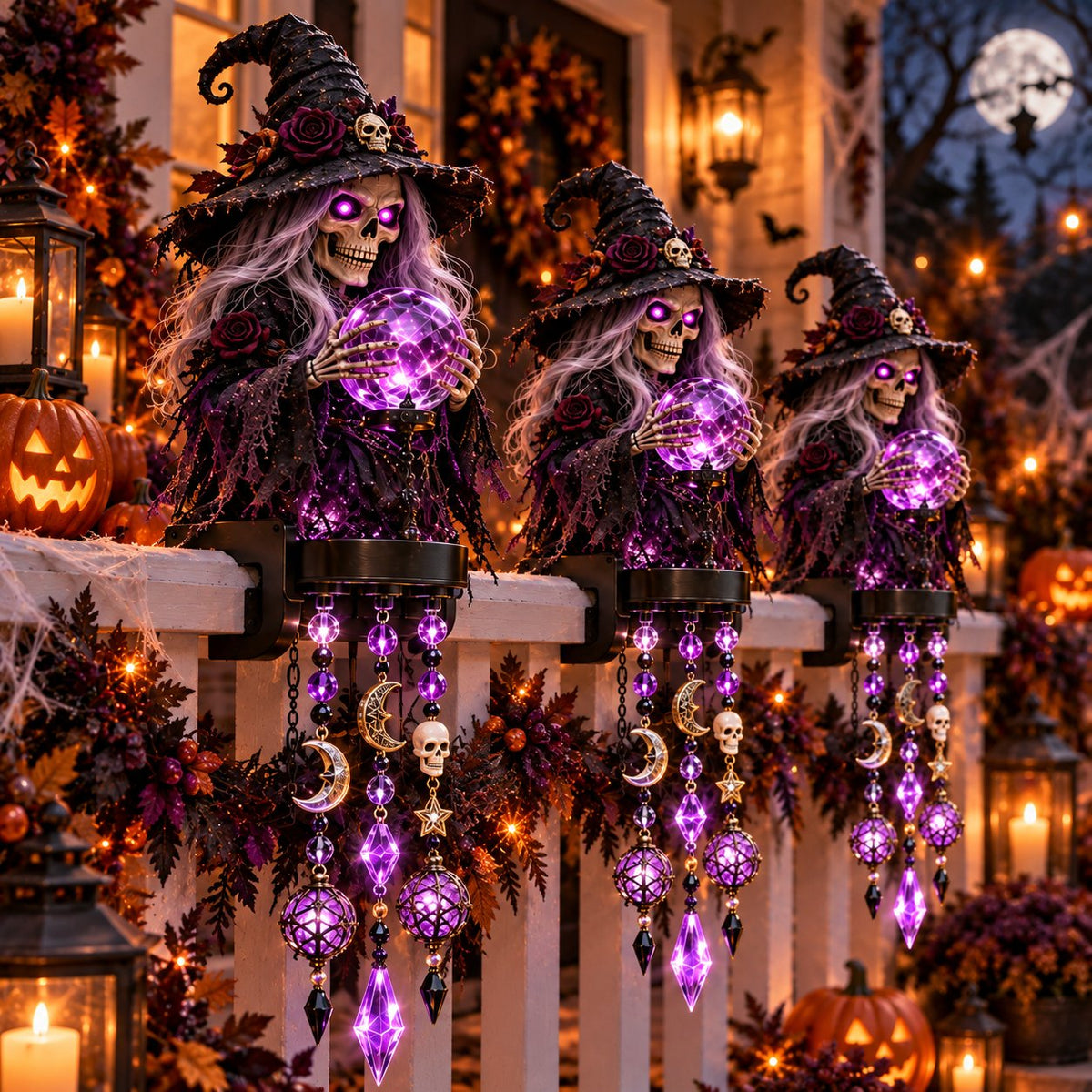 🏡🔥HOT SALE🔥🎃 Halloween Character Glow Cascade Railing Lights – Pumpkin, Witch, Ghost & Black Cat