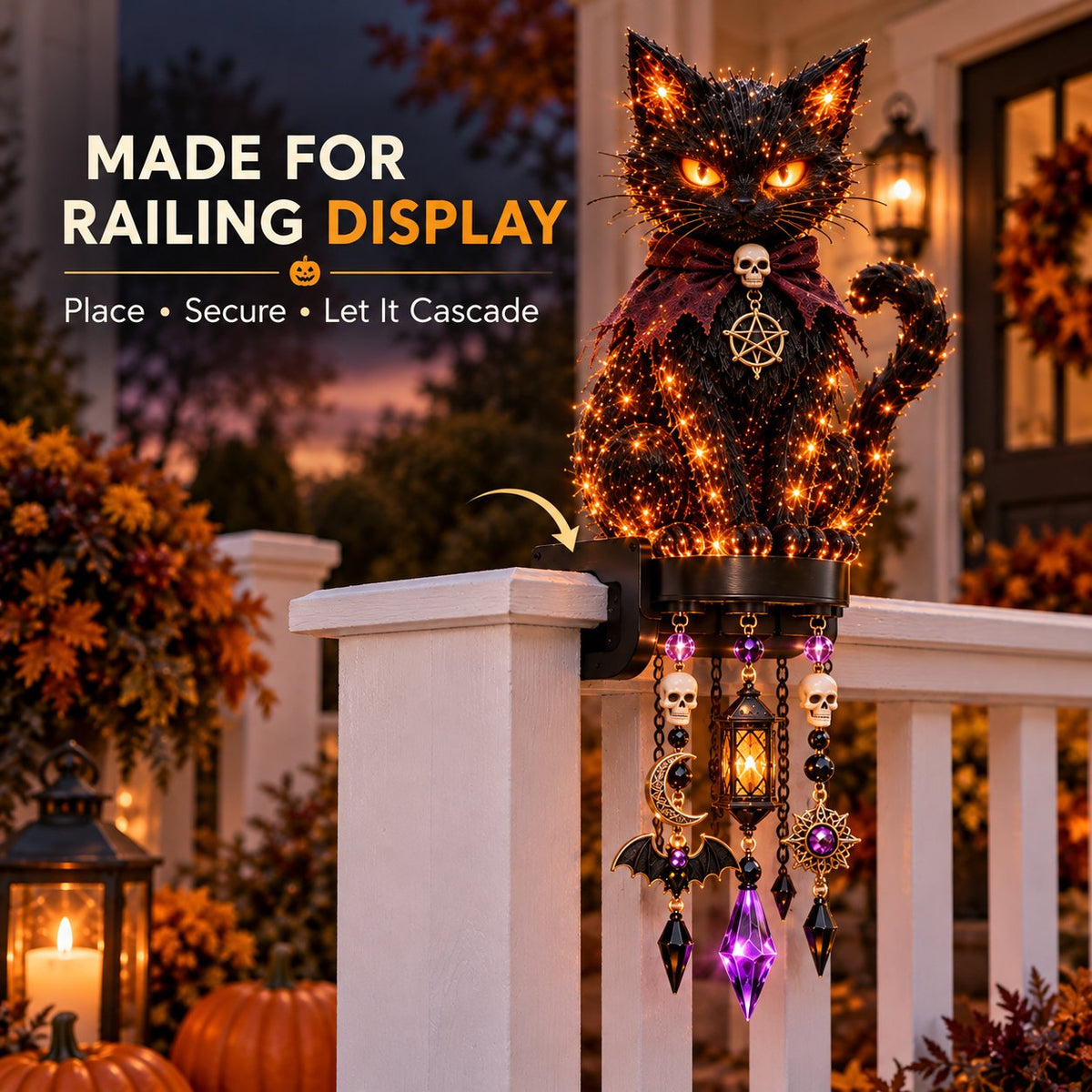 🏡🔥HOT SALE🔥🎃 Halloween Character Glow Cascade Railing Lights – Pumpkin, Witch, Ghost & Black Cat