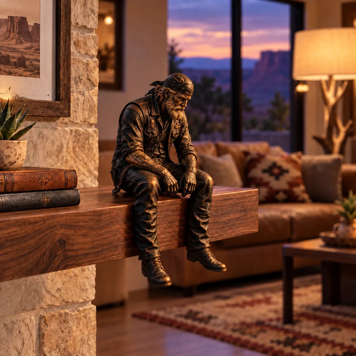 Old Biker Soul Shelf Sitter Collection – Rustic Motorcycle Rider Figurines for Men